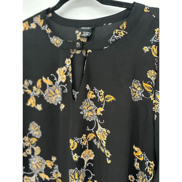 Torrid Georgette Keyhole Neck Sheer Top Floral Tunic Size 1X Flowy Office Black - Picture 4 of 8